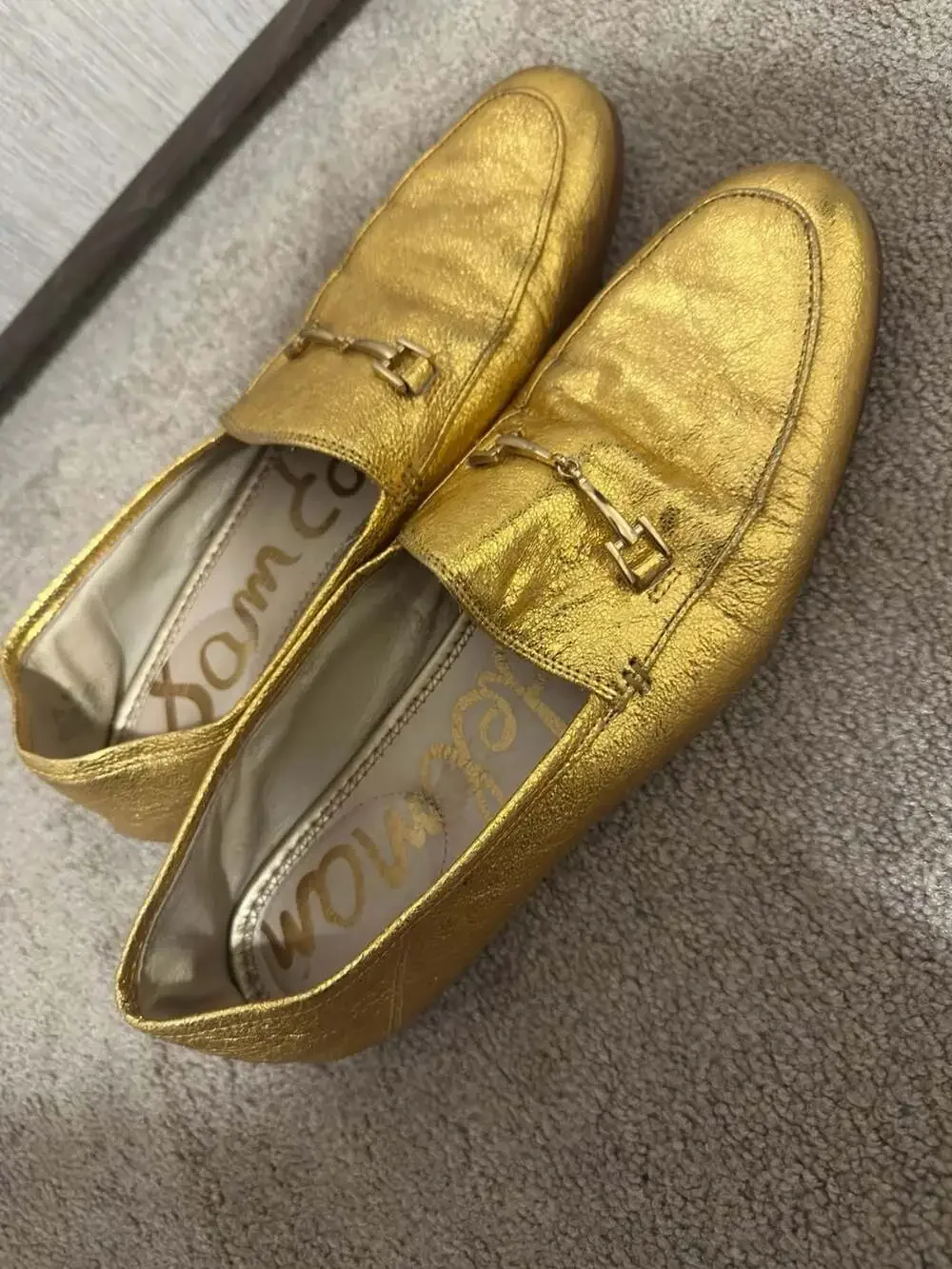 Sam Edelman Loraine Metallic Gold Leather Horsebit Loafers
